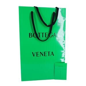 Bottega Veneta Green Black Designer Glossed Paper Bag 11.5" X 6" X 19"